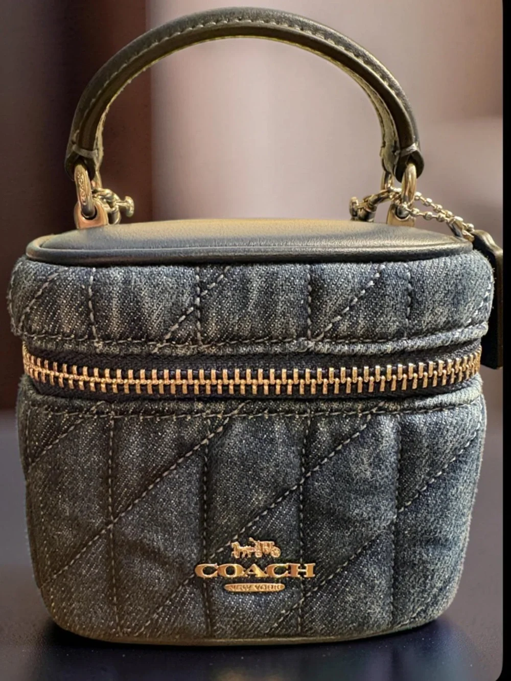 COACH Quilted Dark Blue Denim Bag with Silver Accents - Picture 1 of 11